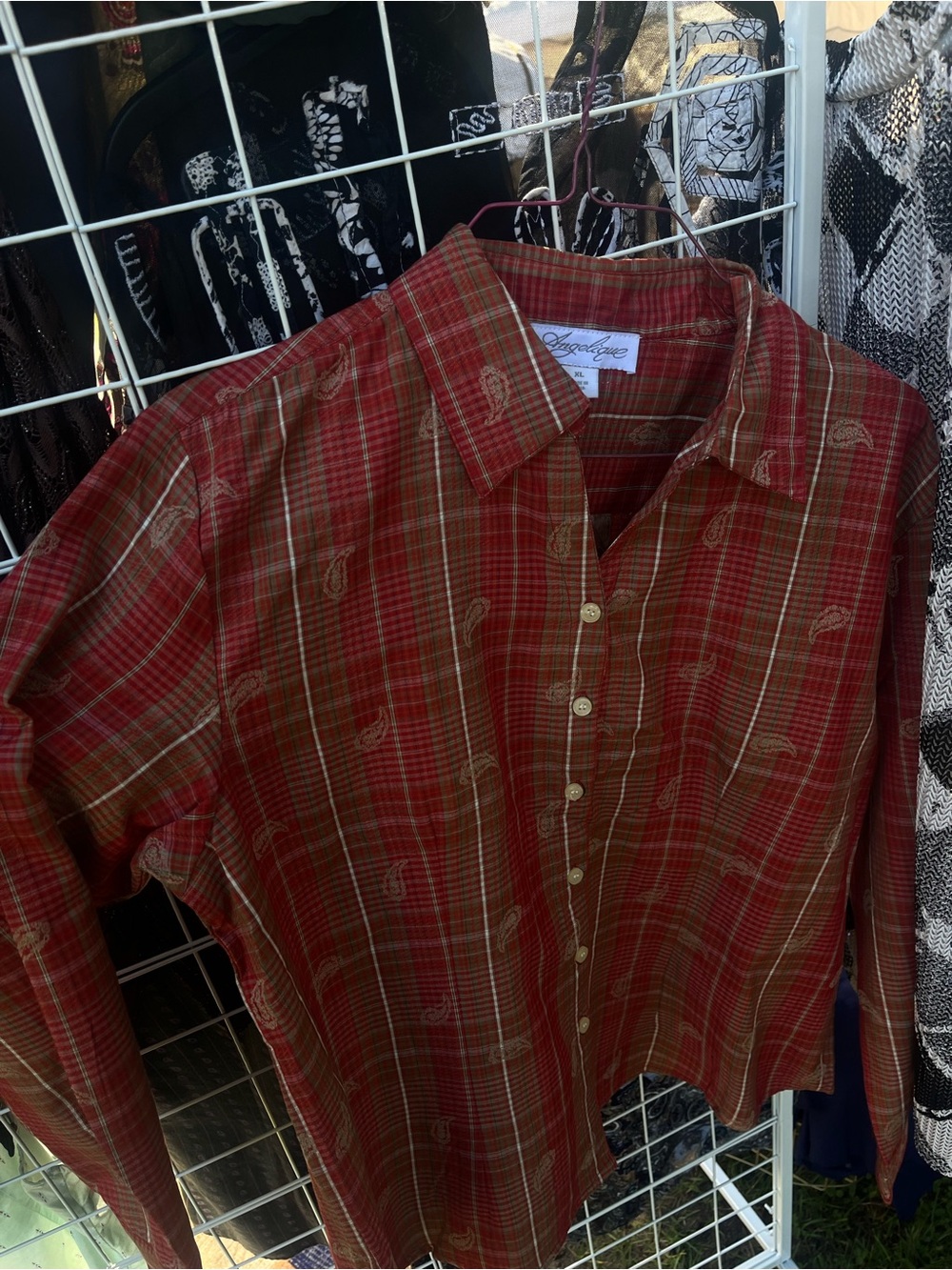 Angelique's Atelier Red Plaid Button-Down Shirt